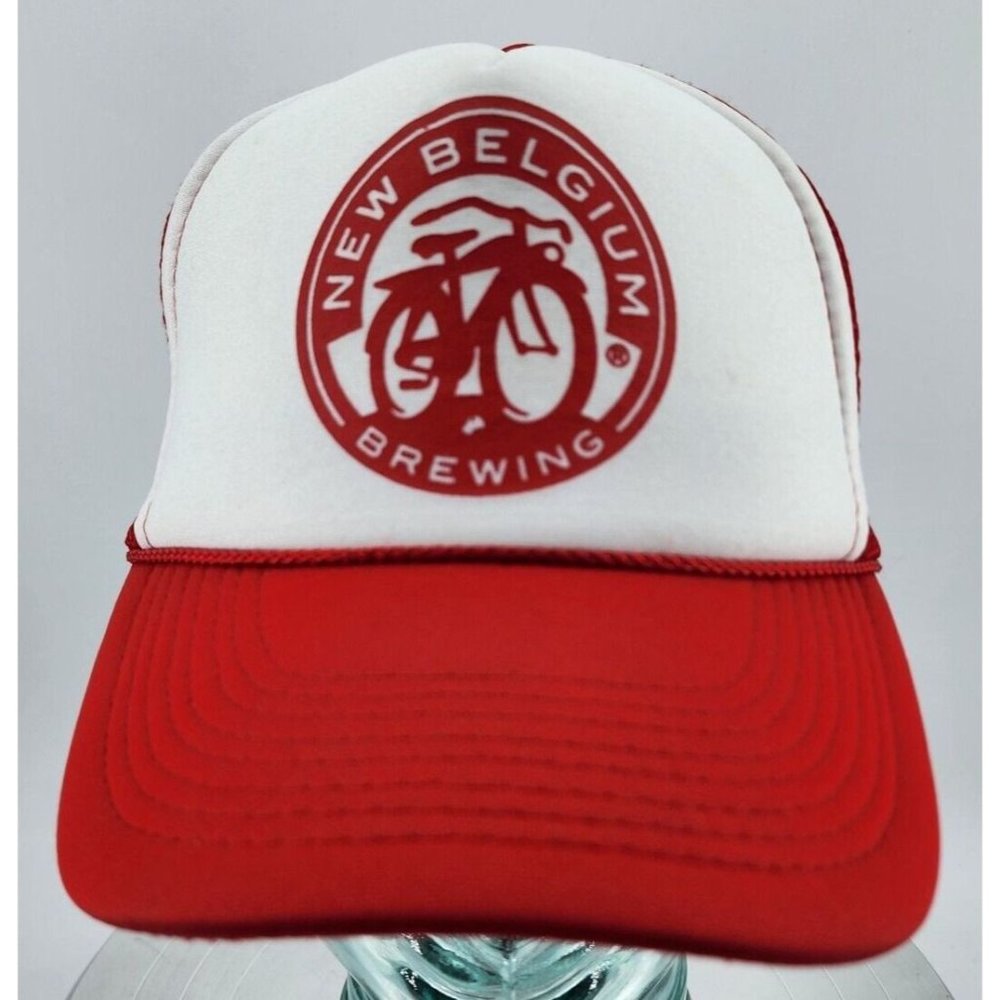New Belgium Brewing Fat Tire Red White Foam Trucker Hat Snapback Mesh Otto Cap